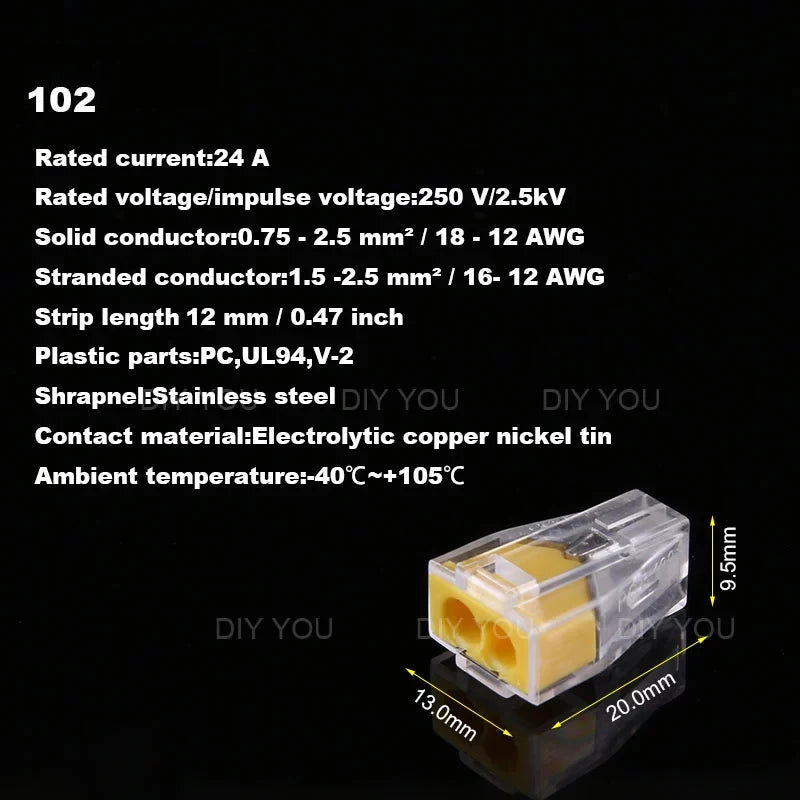 25/50/100PC DIY YOU 102/103D/104D/104/106/108 Universal Compact Wire Wiring Connector Conductor Terminal Block With Lever