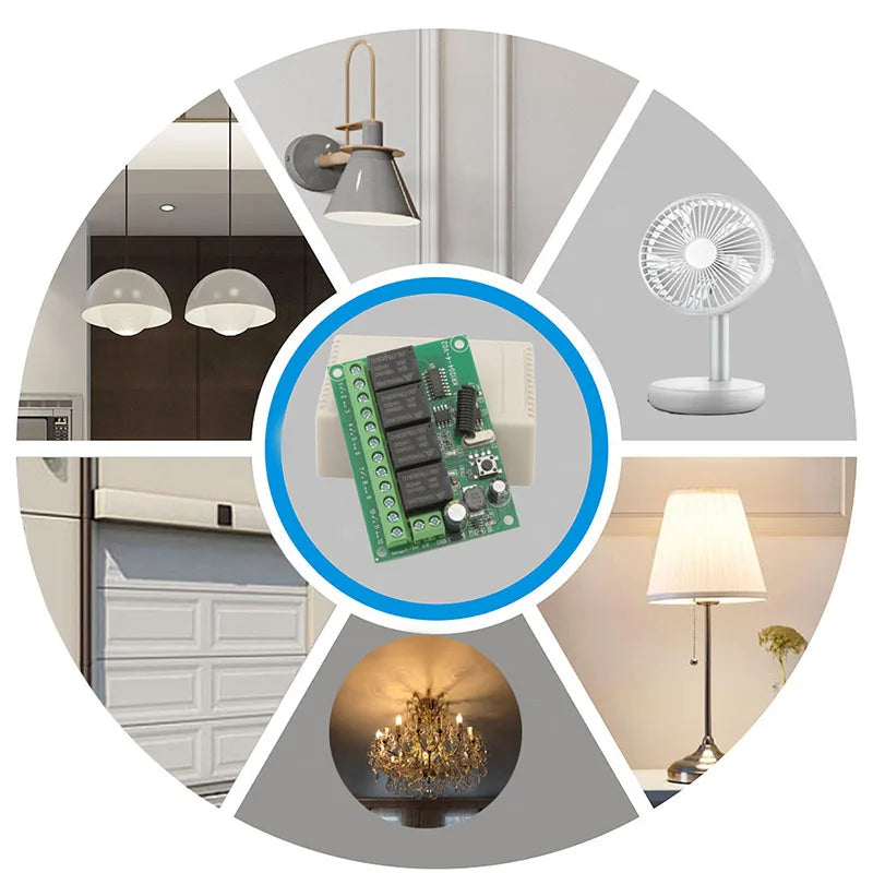 Wireless Remote Control DC 6V 12V 24V 30V 4CH RF Relay Receiver and 433MHZ Transmitter for Garage/Light/Motor/Home Appliance