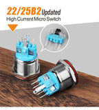 LANBOO 22B2 Economy Metal Pushbutton Switch / 1NO1NC / Momentary or Latching Available. Ring/Power Supply Button