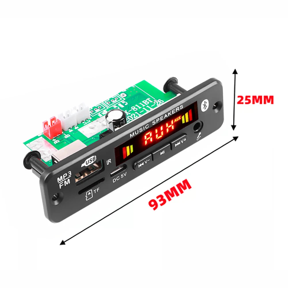 Bluetooth 5.0 MP3 Decoder Board 2*20W 40W Amplifier Audio Player 12V DIY MP3 Player Car FM Radio Module TF USB Mic Record Call