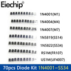 70pcs/lot SMD Diodes 1N4007 M7 1N4001 M1 1N4004 M4 SS14 US1M RS1M SS34 7 Values*10pcs Electronic kit schottky diode set pack