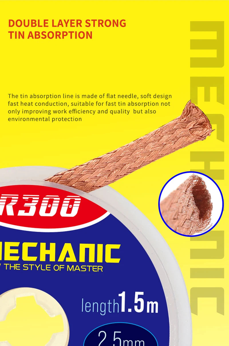 5pcs/lot MECHANIC Desoldering Braid 1.0/1.5/2.0/2.5/3.0/3.5/4.0mm 1.5M Length Welding Solder Remover Wick Wire BGA Repair Tools