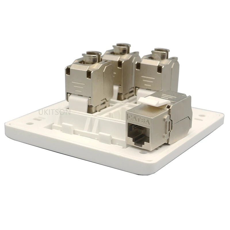 4 Sockets CAT7 RJ45 Faceplate LAN Network Outlet Jack Shielded CAT.6A Ethernet Wall Panel Board 86x86mm