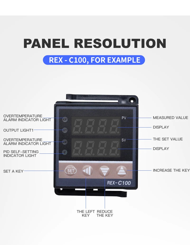REX C100 Digital PID Temperature Controller REX-C100 Thermostat 0-400℃ K Type Input 40DA SSR Relay 0-40A Heatsink VaneAims