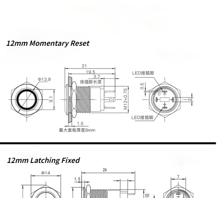 12/16/19/22mm Push Button Switch Oxidized Black Momentary Latching Fixed On Off Power Switch LED Light 3V 6V 12V 24V 220V