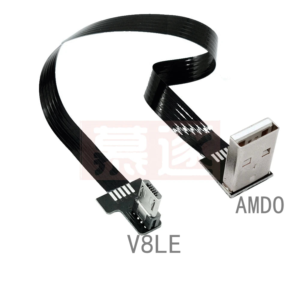 FPC Super Flat flexible Up & Down & Left & Right Angled 90 Degree USB Micro USB Male to USB male FPV Data Charge connector Cable