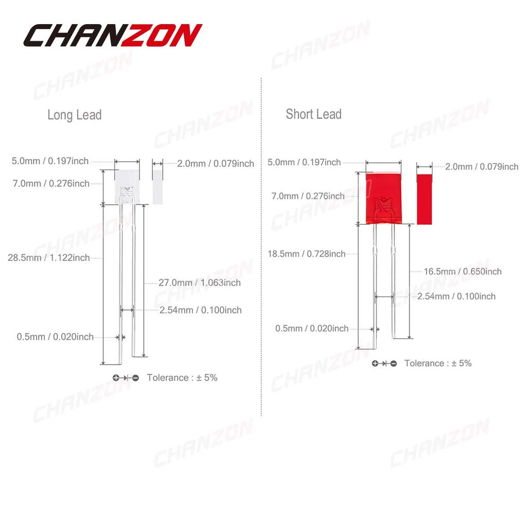 100Pcs 2x5x7 mm Square LED Diode White Red Green Blue Yellow Orange 2x5x7mm Rectangular Clear Diffused DIY Lights Emitting Lamp
