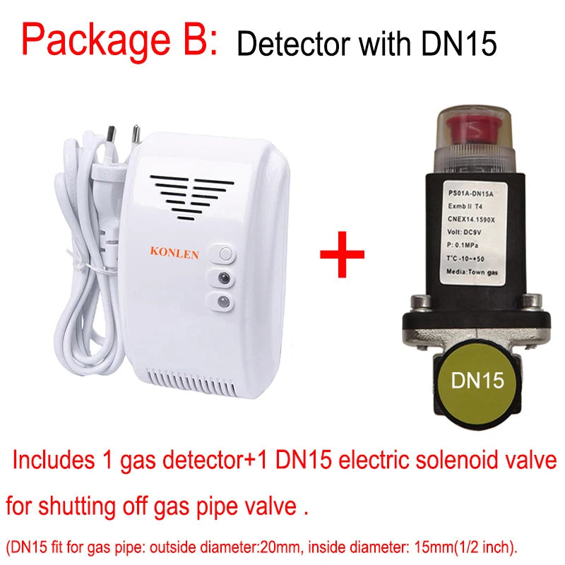 KONLEN LPG Natural Gas Leakage Detector Wireless 433Mhz Sensor With Solenoid Valve