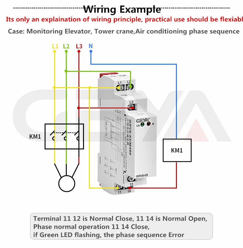GEYA GRV8-04 3 Phase Voltage Monitoring Relay with Phase Protection Delay Time Overvoltage and Undervoltage Relay Din Rail