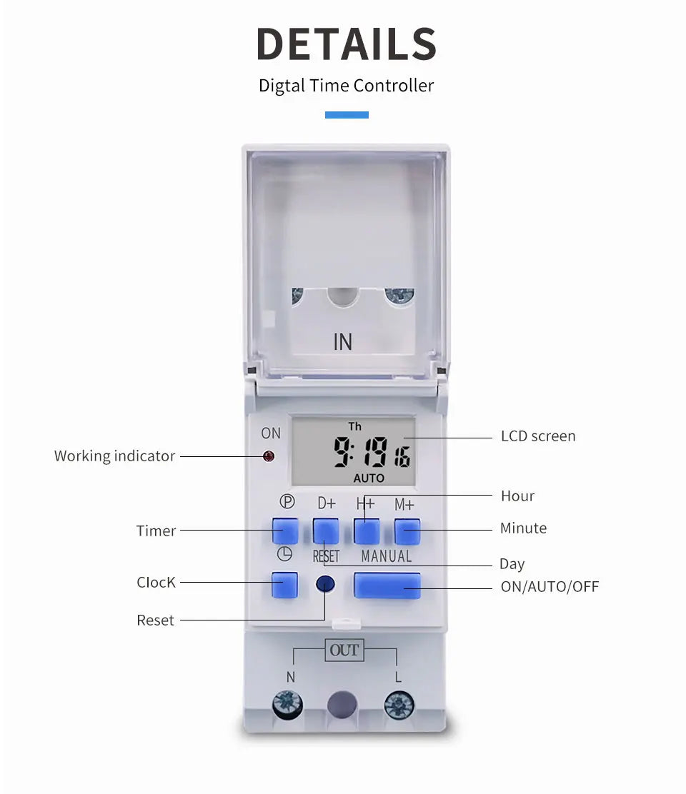 New Type Din Rail 2 Wire Weekly 7 Days Programmable Digital TIME SWITCH Relay Timer Control AC 220V 230V 12V 24V 48V 16A 30A