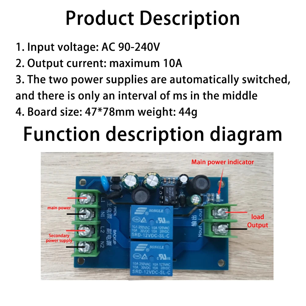 220V Two-Channel  Relay Automatic Switch Module 10A  Dual Relays  Electrical Accessories Power Supply