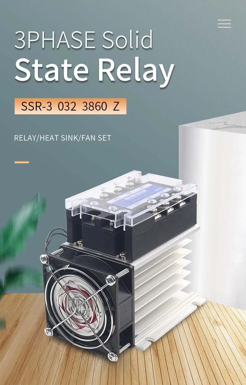 Three-phase Solid State Relay DC Control AC 380V 40A SSR-3 032 3840Z DC-AC Complete Set (Relay, Heat Sink, Fan)