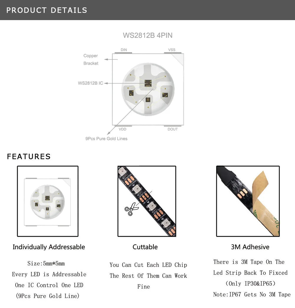 WS2812B USB LED Strip RGB WS2812 Addressable Pixel Tape 14Keys Remote Controller For TV Back Under Cabinet Lamp 1-5M DC5V
