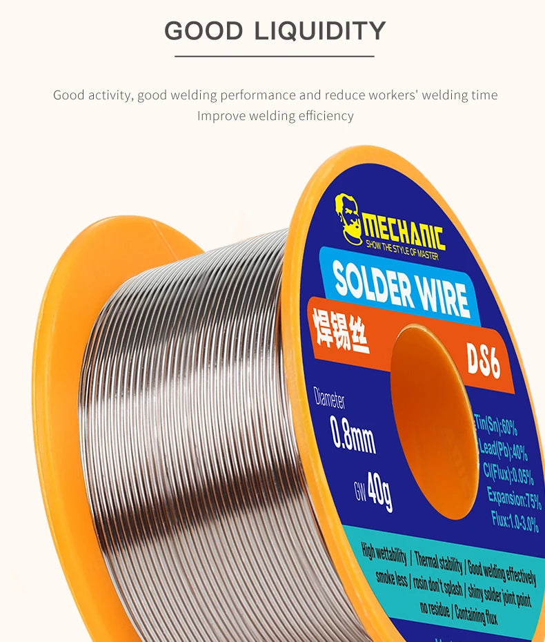 2Pcs/lot MECHANIC No-Clean Solder Wire 0.3/0.4/0.5/0.6/0.8mm Rosin Core Soldering Tin Wire for Phone Motherboard Welding Tools
