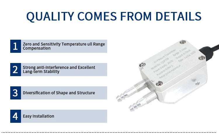 Differential Pressure Sensor 3kpa 5kpa 50pa 200pa Air Wind Pressure Differential Transmitter 4-20mA 0-10V Output QDX50D
