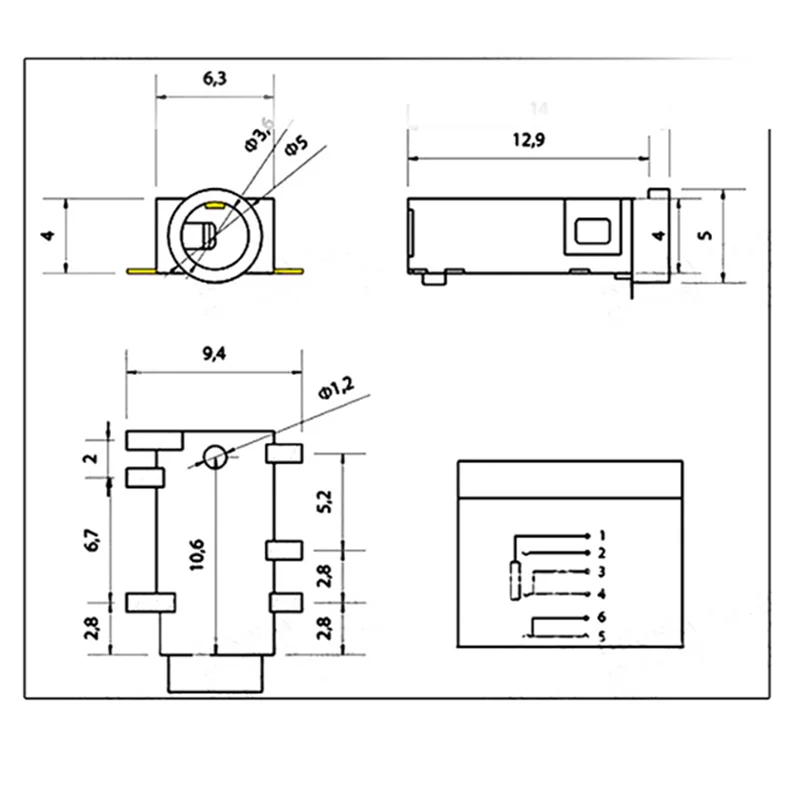 5PCS 3.5MM Headphone Jack Audio Video Female Dual Channel Stereo Jack Socket Stereo Solder Panel Mount PJ313 PJ320 PJ325 PJ326