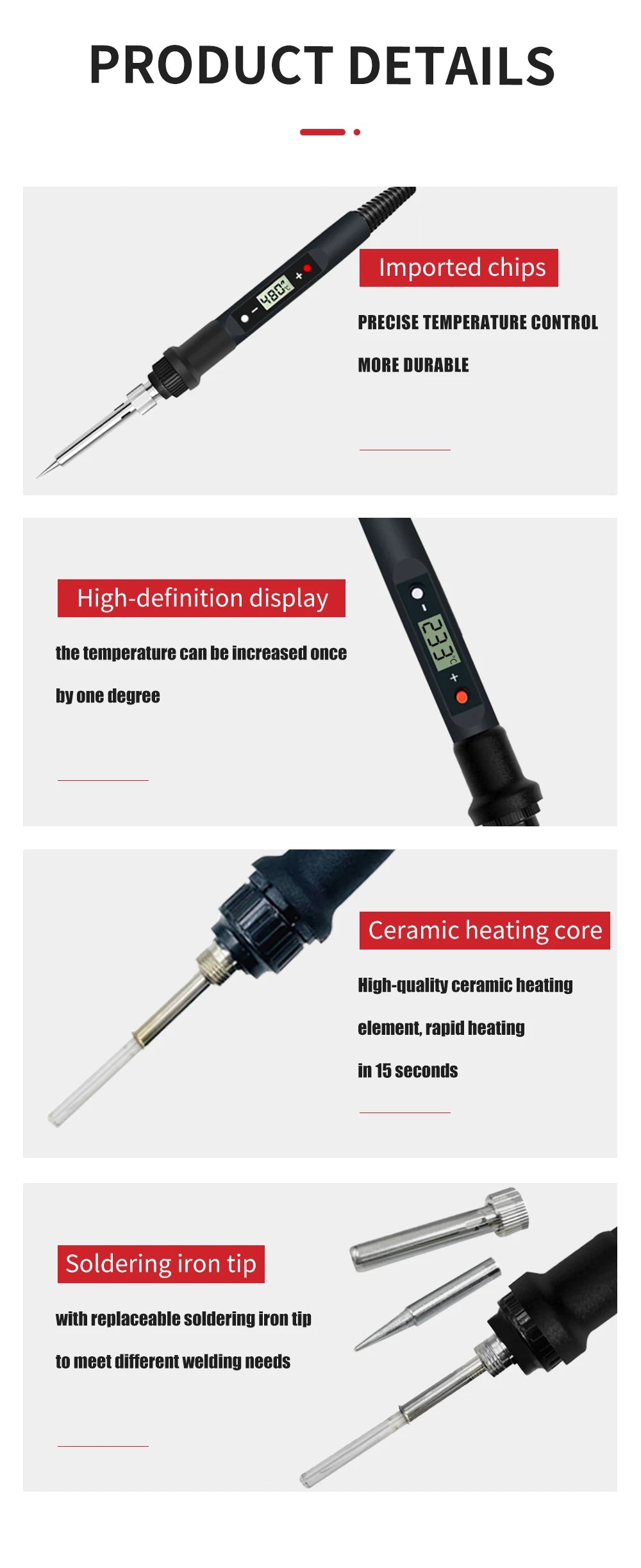 80W Digital Electric Soldering Iron Set Kit Temperature Adjustable 220V 110V  Ceramic Heater Soldering Tips Welding Tool  set