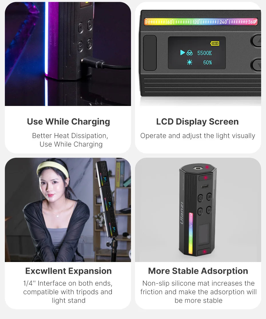 Ulanzi i-Light Mini RGB Tube Light Handheld led Photography Stick Video Fill Lamp Magnetic 2500-9000K for Vlog Youtube