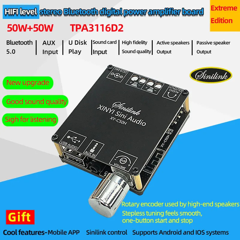 Bluetooth 5.0 Mini Cool Audio Digital Power Amplifier Board 20W*2 50W*2 100W*2 Stereo Wireless AMP Amplificador Module AUX Input