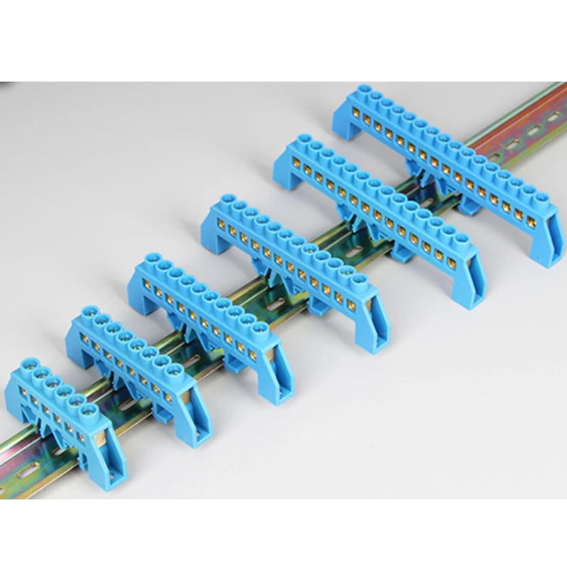 4P/6P/8P/10P/12P Copper Bridge Type Rail Terminal Blue Zero Line Screws Row Connection Electrical Terminal Block Strip