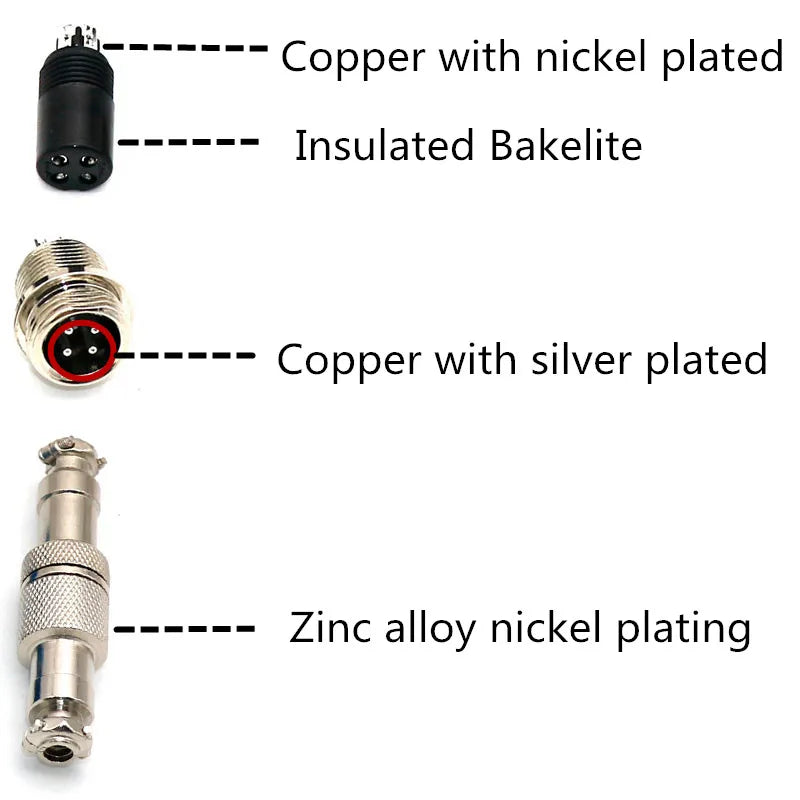 Angitu Electroplated GX12 Aviator GX 12 Connector Plug Butting Docking 4 core Male&Female Red Blue Black White Yellow