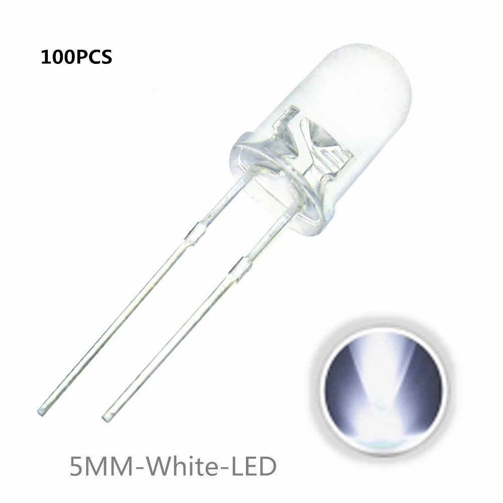 100pcs 5mm LED Diode 5 mm Assorted Kit White Green Red Blue Yellow Orange Pink Purple Warm white DIY Light Emitting Diode