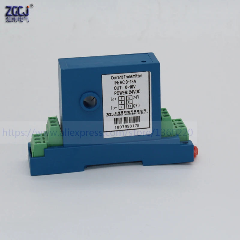 Ampere Transmitter 1A 5A 10A 15A 20A 30A 50A Current Transducer 0-10V 0-5V 4-20mA Output Din-Rail 8mm Perforation
