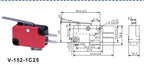 1/5PCS SPDT Momentary Travel Limit Micro Switch 16A 250VAC 1NO1NC 3pin Lever Roller V-151 V-152 V-153 V-154 V-155 Microswitch