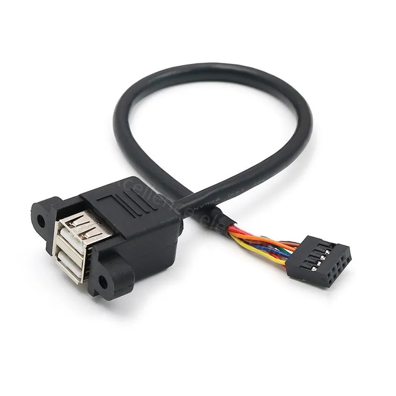 1PCS Dual USB 2.0 Type A Female to Motherboard 9 Pin Header Cable with Screw Panel Mount Holes 30cm