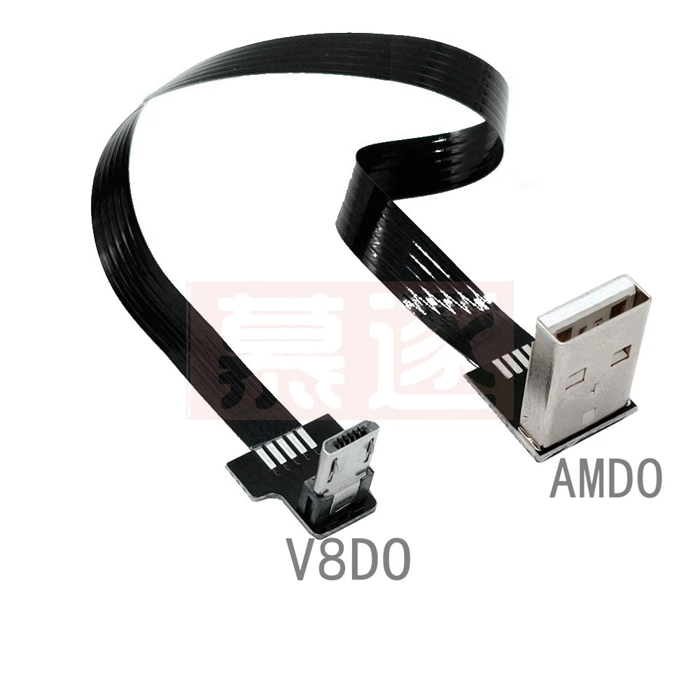 FPC Super Flat flexible Up & Down & Left & Right Angled 90 Degree USB Micro USB Male to USB male FPV Data Charge connector Cable