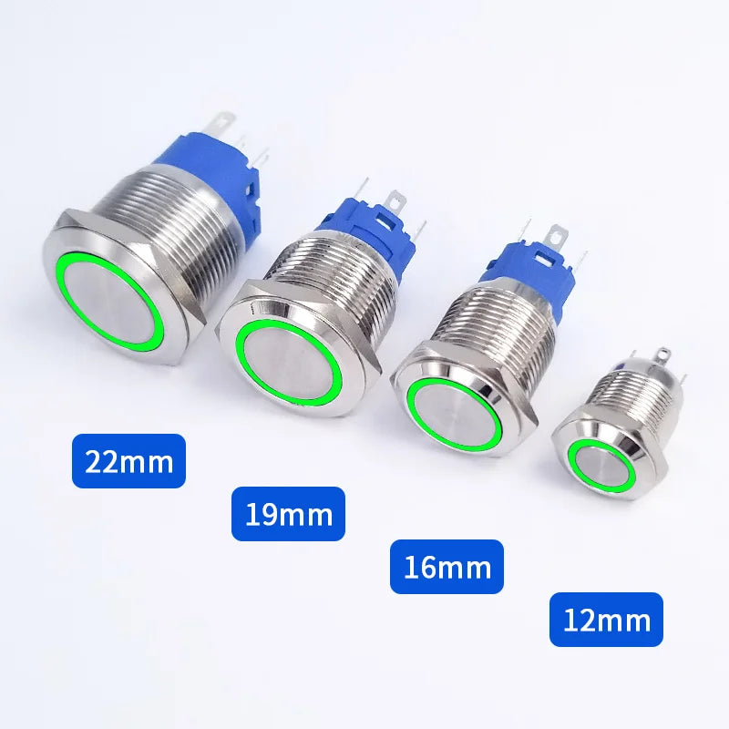 12/16/19/22mm Metal Push Button Switch Momentary Latching Fixed Electric On Off Power Start Stop LED Light 3V 6V 12V 24V 220V
