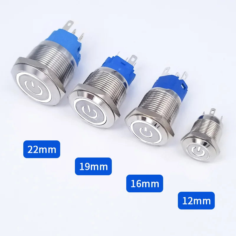 Button Switch 12/16/19/22mm Momentary Latching Fixed Push On Off Power Start Stop Electric LED Light 3V 6V 12V 24V 220V