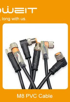Cloweit M12 3 4 5 8 Pins PVC LED IP67 Sensor Cable Connector Type A Socket Plug 2m Waterproof  Male&Female Straight Angle