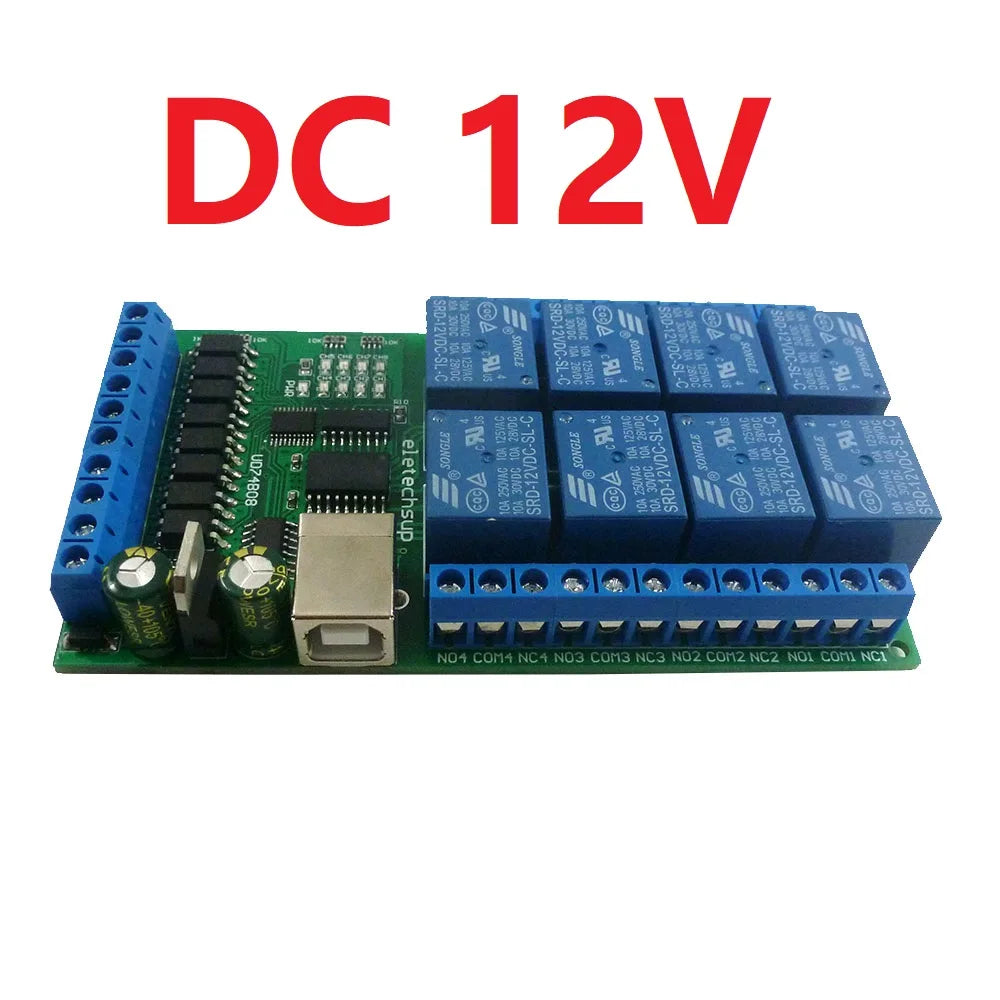 DC 12V 24V 8ch Optically Isolated IN USB COM Relay Module UART RS232 Serial Port Switch Board Digital Collector PLC