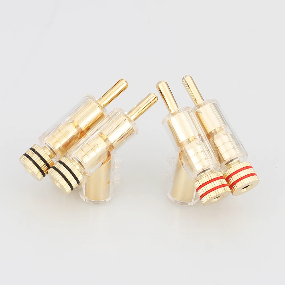 4pcs/set VB202G High Performance 24K Gold Plated Audio Banana Connectors 45Dgree Locking Banana Plug For Hifi Speaker Cable