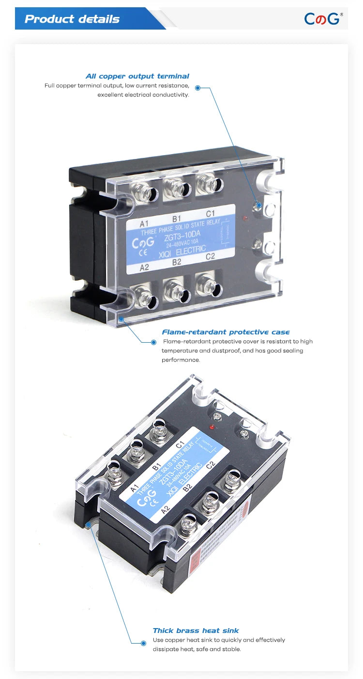 CG 3 Phase 10A 25A 40A DA 60A 80A 100A 150 200A Three Phase SSR 3-32V DC Control 24-480V AC Solid State Relay SSR AC Three DC-AC