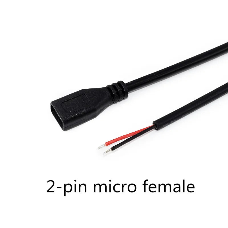 1pcs Micro USB 2.0 Female Jack Android Interface 4 Core 2 Core Male Female Power Data Charge Cable Cord Connector 30CM Cable
