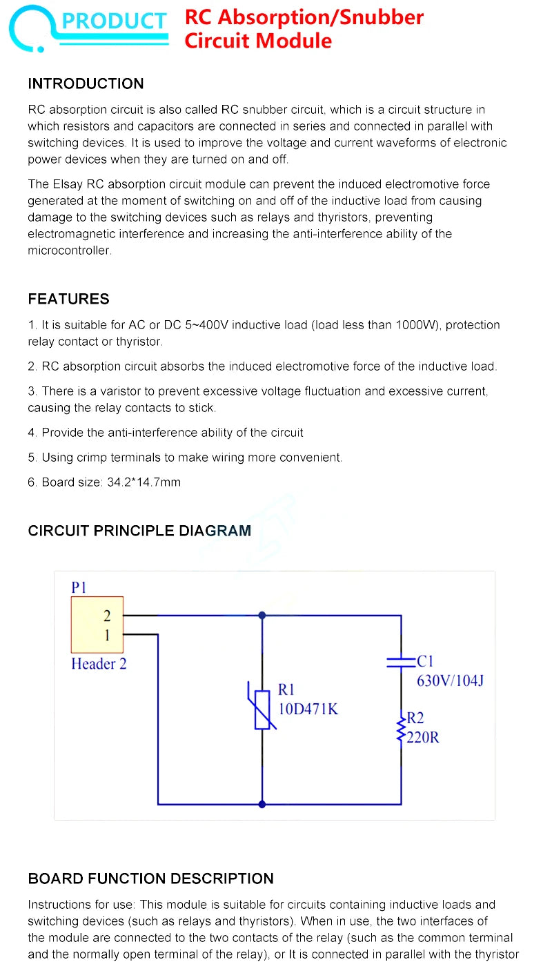 AC/DC 5V-400V RC Absorption/Snubber Circuit Module Relay Contact Protection Resistance Surge 6V 9V 12V 24V 110V 220V