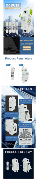 Photovoltaic Fuses 1000V DC Fuse Holder 10x38 GPV PV Solar Fuse System Protection Electrical Equipment Supplies Home Improvement