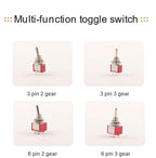 5PCS 6mm Miniature Toggle Switch MTS 102/103/202/203/302/304/402/403 ON-OFF-ON 5A125V 2A250V 3/6/9/12 Pin Mounting Equipment