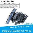 180Pcs/lot SMD Transistor Kit SOT23 18Values S9013 S9014 S9015 S9018 A1015 C1815 A42 A92 2N2222 S8050 S8550 MMBT3904 MMBT3906