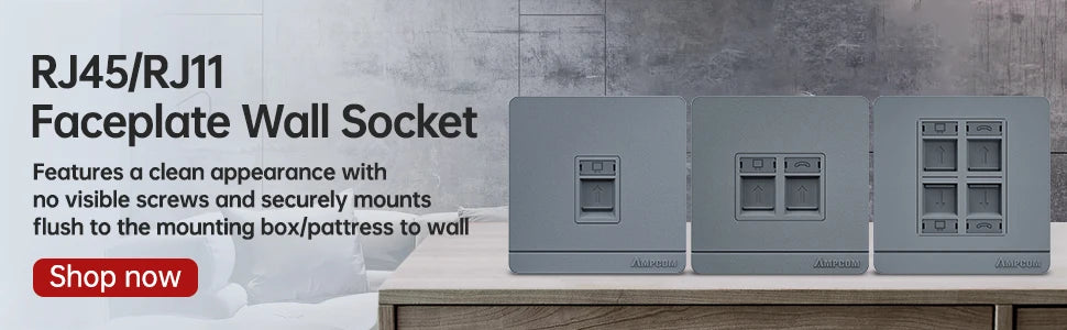 AMPCOM 86-type Wall Faceplate With Mounting Junction Box , Networking Telephone Socket Outlet Mount Panel For RJ45 RJ11 Module