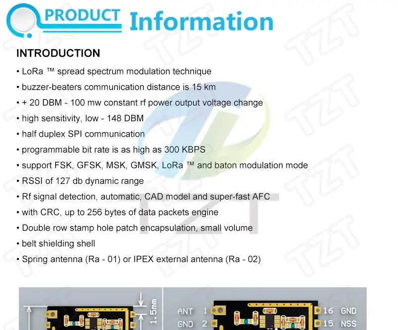 GREATZT Ra-01 LoRa SX1278 433Mhz  Wireless Spread Spectrum Transmission Module Most Distant 10KM For arduino