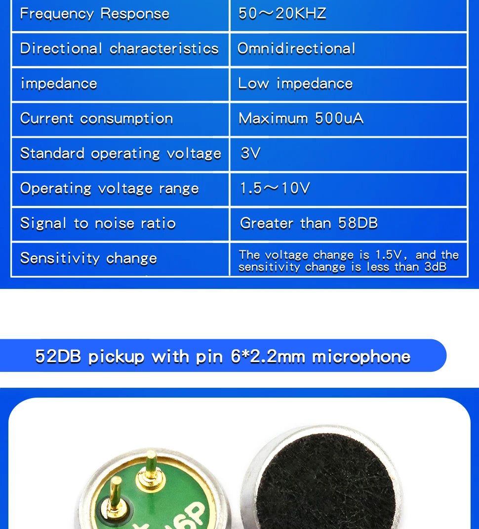 10PCS Condenser pick-up Microphone 9x7mm 9767 9x4.5mm 9745 6x5mm 6050 6x2.2mm 6022 4.5x2.2mm 4522 4x1.5mm 4015 MP3 Accessories