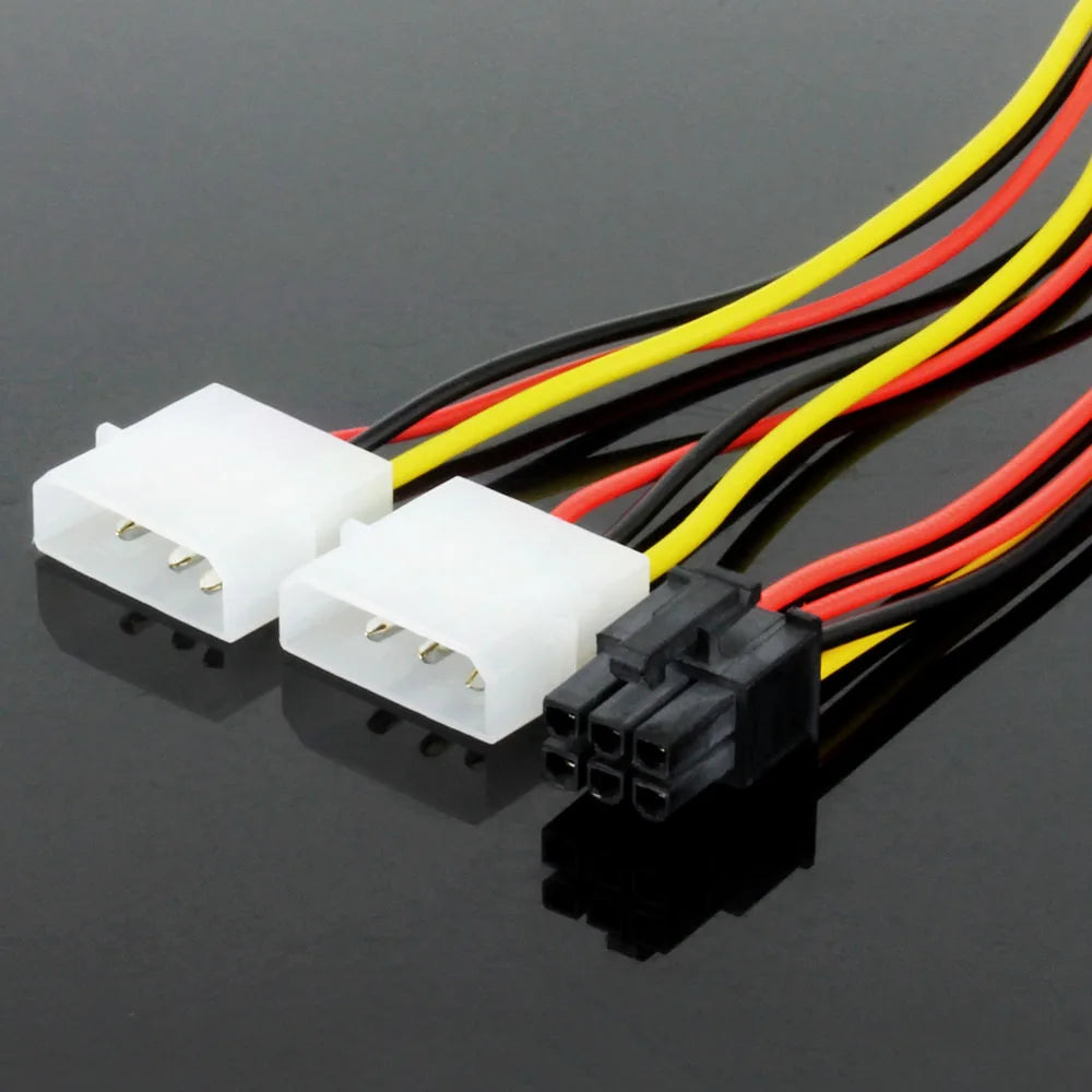 Dual 4Pin IDE Molex Male to 6Pin Male Power Extension Cable 17cm for Graphics Card BTC Miner PC Computer Power Cord Adapter