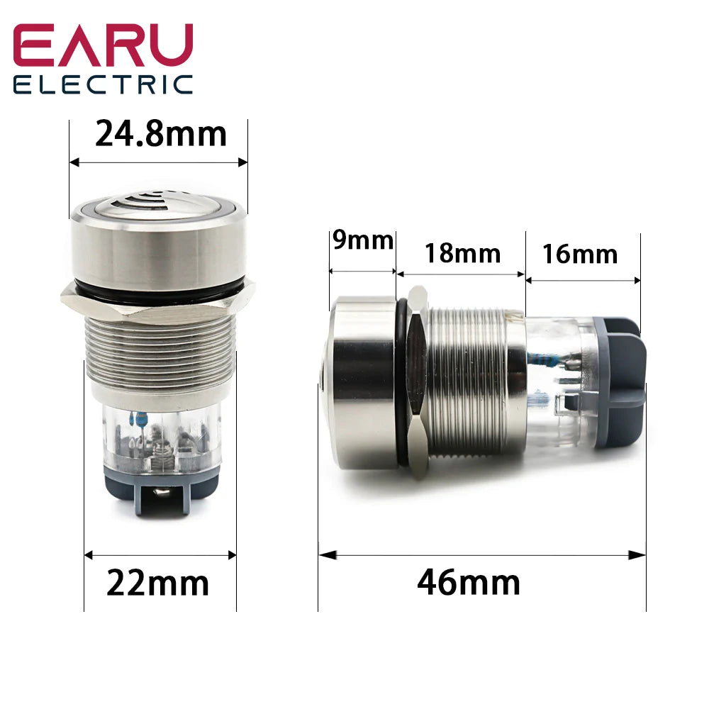 22mm IP67 Ultrashort Flash LED Alarm Indicator Light Signal Lamp Flashmetal Buzzer 12V 24V 220V Intermittent Sound Waterproor