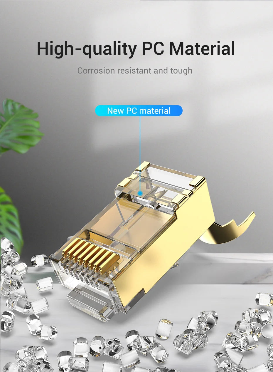 Vention RJ45 Connector Cat8 8P8C Modular Ethernet Cable Cat 8 FTP Head Plug Gold Plated 40Gbps Crimp Network Connerctor Cat8