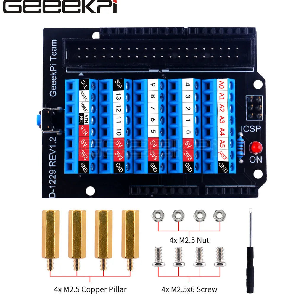 Arduino UNO Screw Terminal Hat Pre-soldered ICSP Pin Header Cage Copper Pillar