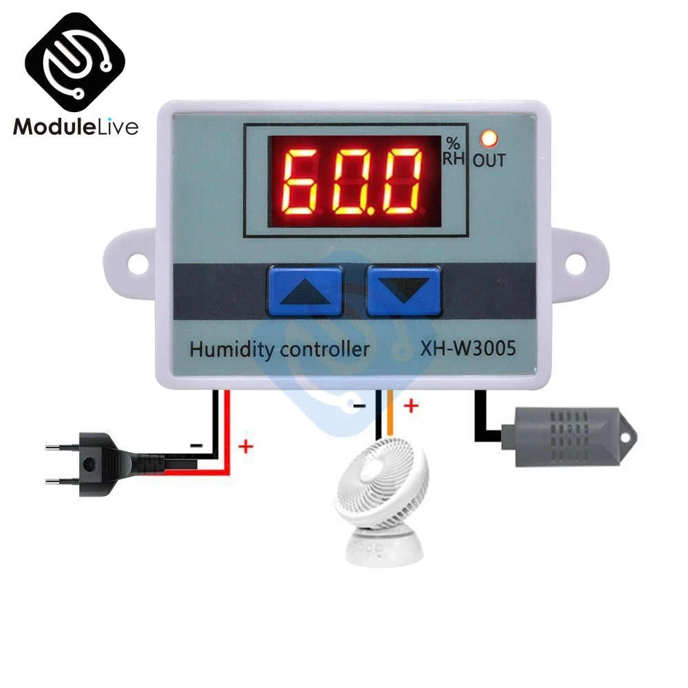 W3005 220V 12V 24V Digital LED Display Humidity Controller Hygrometer Temperature Control Switch Hygrostat  SHT20 Sensor Probe