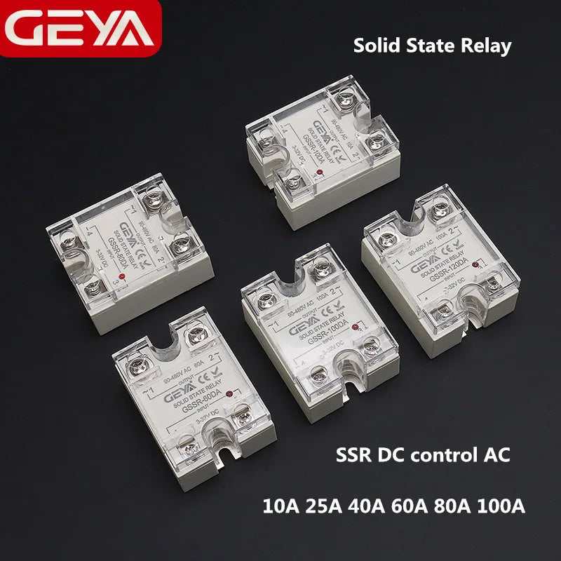 Big Sale GEYA Single Phase Solid State Relay SSR 40DA/60DA/80DA/100DA DC control AC with Pastic Cover 100A SSR DA